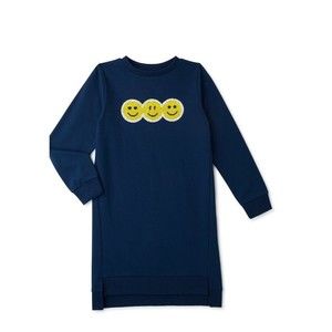 Wonder Nation Girl's Sweatshirt Dress Long Sleeve Navy Blue Size 18 XXL New